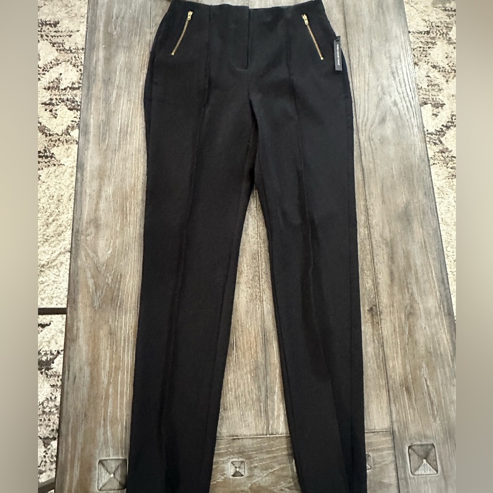 Worthington Black High-Waisted Pants with Gold Zipper Accents